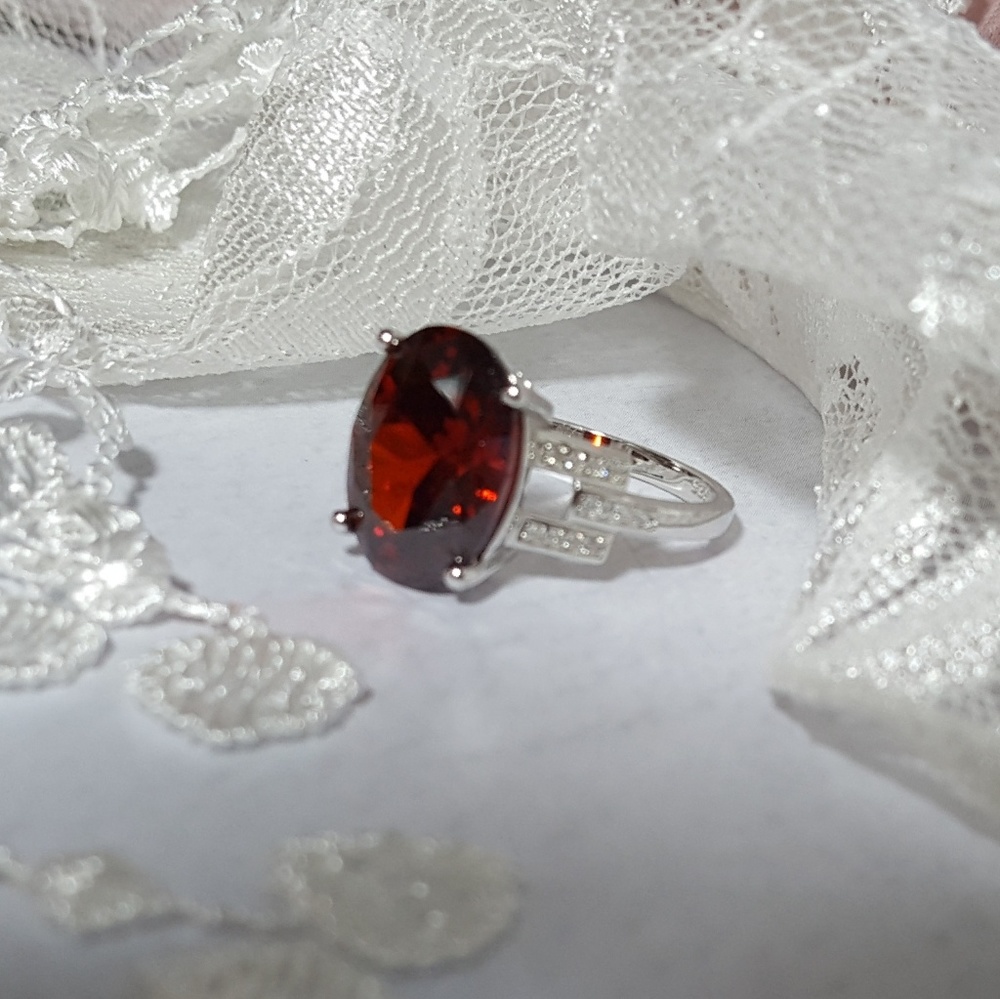 Garnet n White Cubic Zirconia Rhodium Plated S925 - Picture 4 of 8
